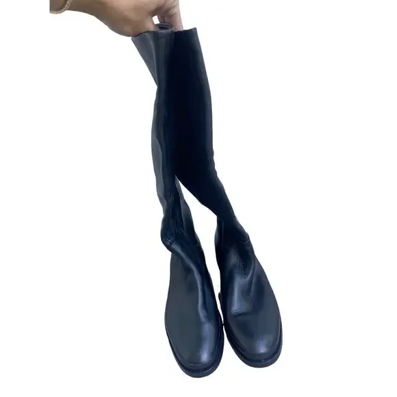 Vince Boots Carleigh Leather Riding Pull On Knee High 8.5 Black